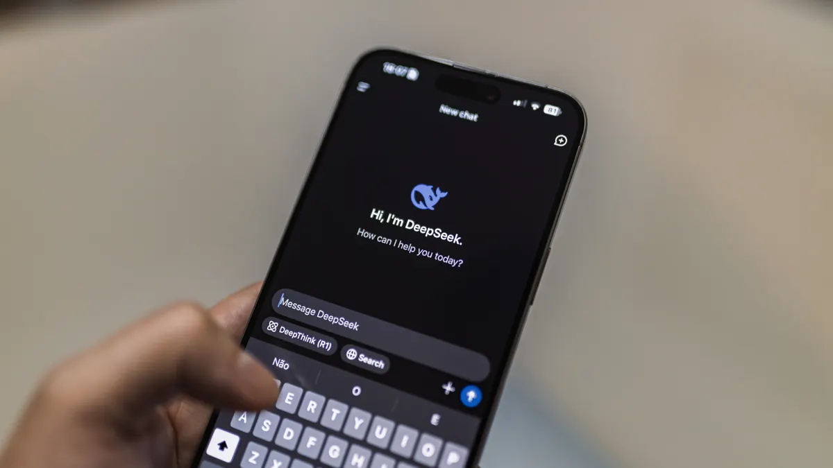 Close-up of phone with AI chat interface